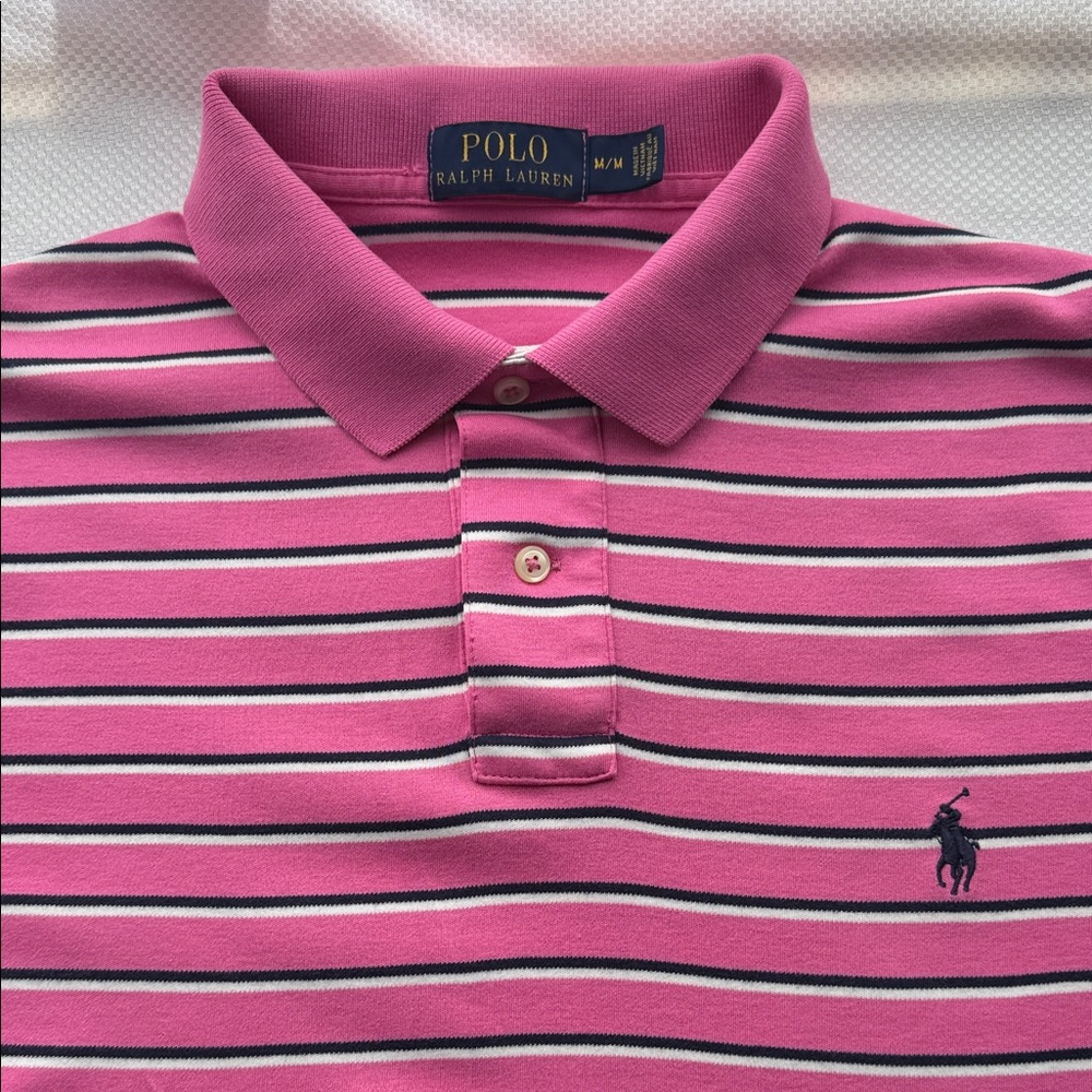 Ralph Lauren Pink and Navy Striped Polo